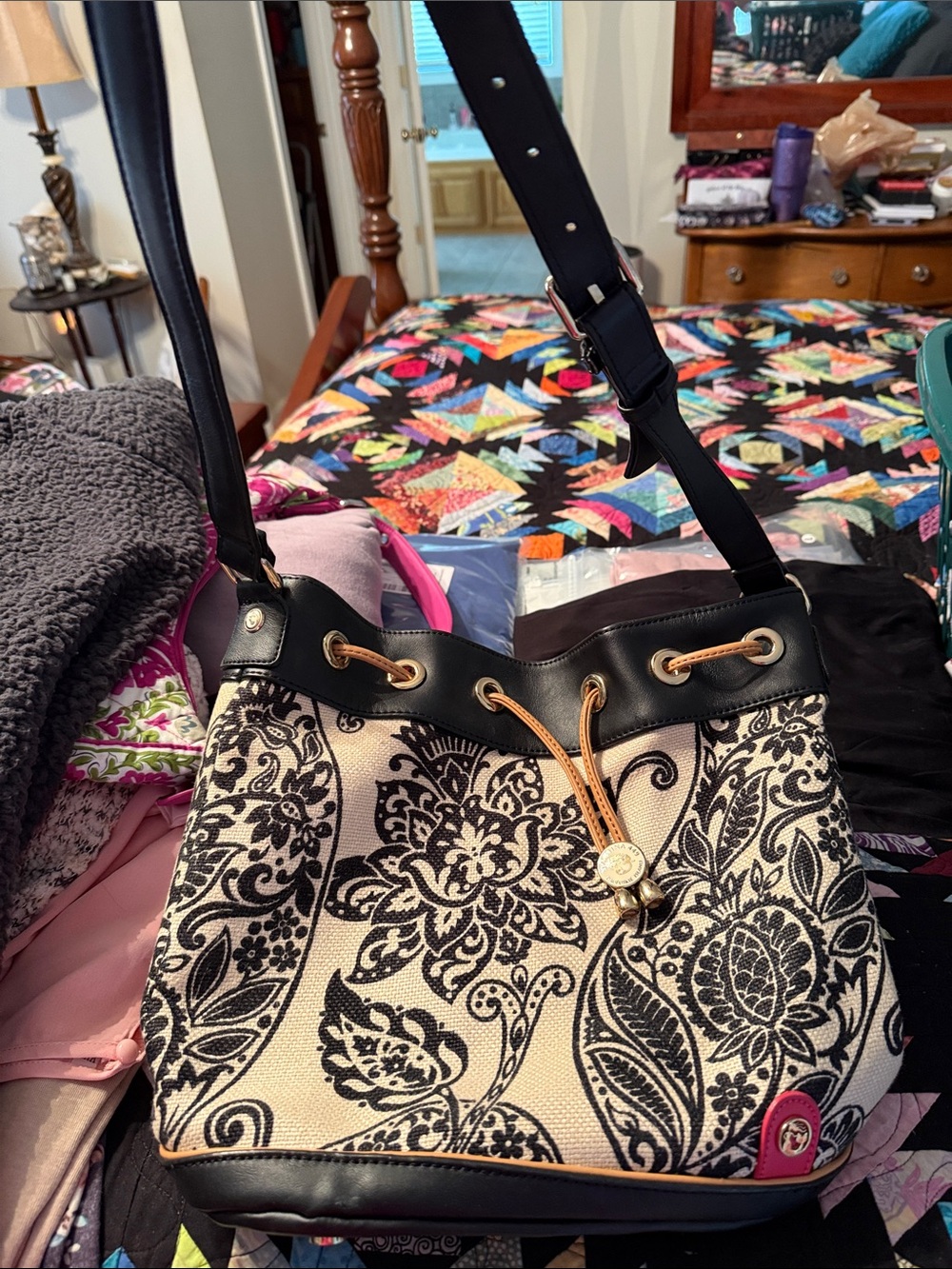 Black & Cream Floral Spartina Shoulder Bag